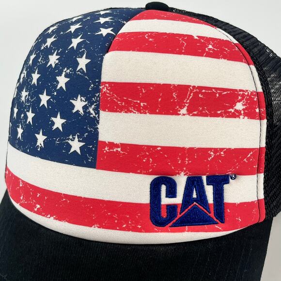 Cat American Flag Trucker Hat Mesh Snapback Mens Caterpilar Inc Construnction - Picture 9 of 11